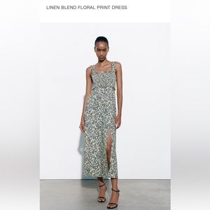 Zara linen blend floral print dress. Size Medium. NWT.